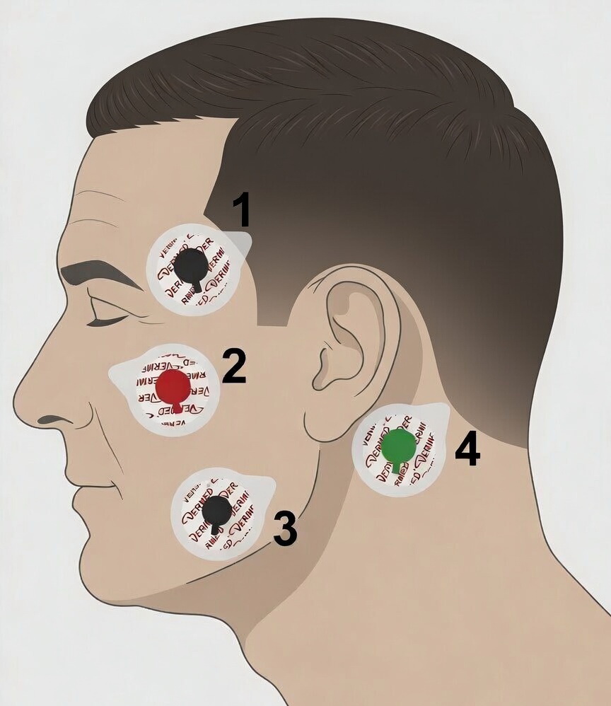 расположение датчиков ЭМГ для диагностики бруксизма